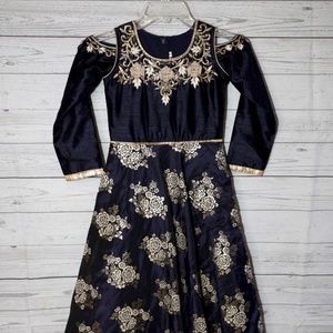GIRLS MISHA NAVY BLUE EMBROIDERED DRESS